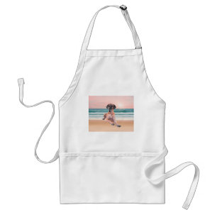 Custom Cute Great Dane Dog Sitting on Beach Standard Apron