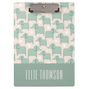 Custom Cute Green Animal Elephant Pattern Clipboard