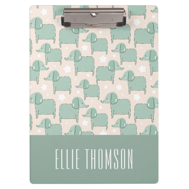 Custom Cute Green Animal Elephant Pattern Clipboard (Front)