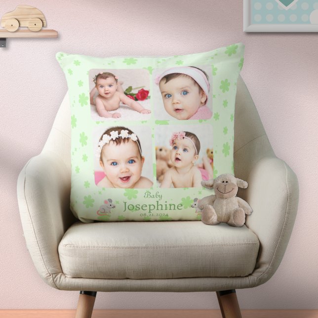 Custom Cute Green Baby Name Photo Cushion (Creator Uploaded)