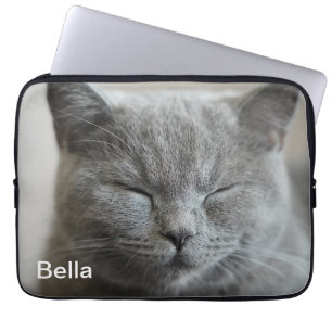 Custom Cute Grey Kitty Face Photo Laptop Sleeve