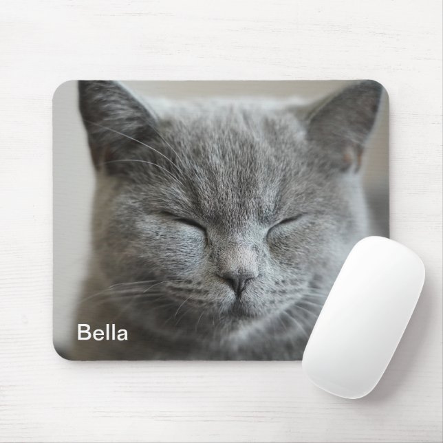 Custom Cute Grey Kitty Face Photo Mouse Pad (With Mouse)