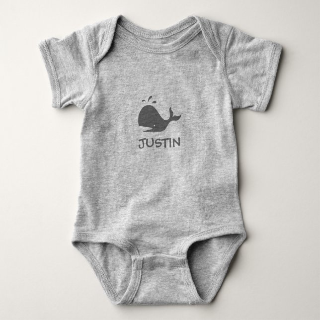 Custom cute grey whale baby romper for kids bodysuit (Front)