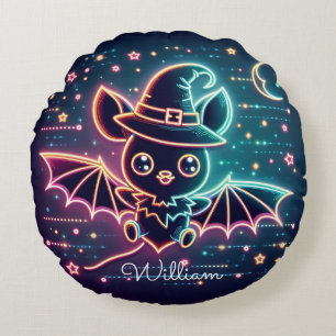 Custom Cute Halloween Bat Witch's Hat Moon Nursery Round Cushion