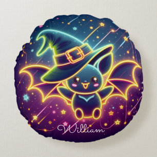 Custom Cute Halloween Bat Witch's Hat Nursery Round Cushion