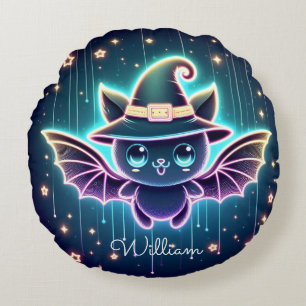 Custom Cute Halloween Bat With Witch's Hat Nursery Round Cushion
