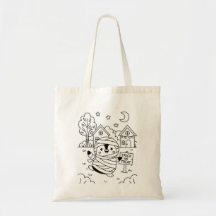 Custom Cute Halloween Colouring Kids Activity Mumm Tote Bag