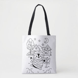 Custom Cute Halloween Colouring Kids Activity Mumm Tote Bag
