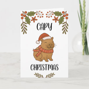 Custom Cute Hand Drawn Capybara Pun Christmas Card