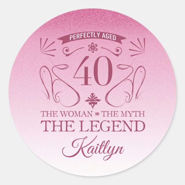 Custom Cute Happy 40th Birthday Classic Round Sticker (Front)