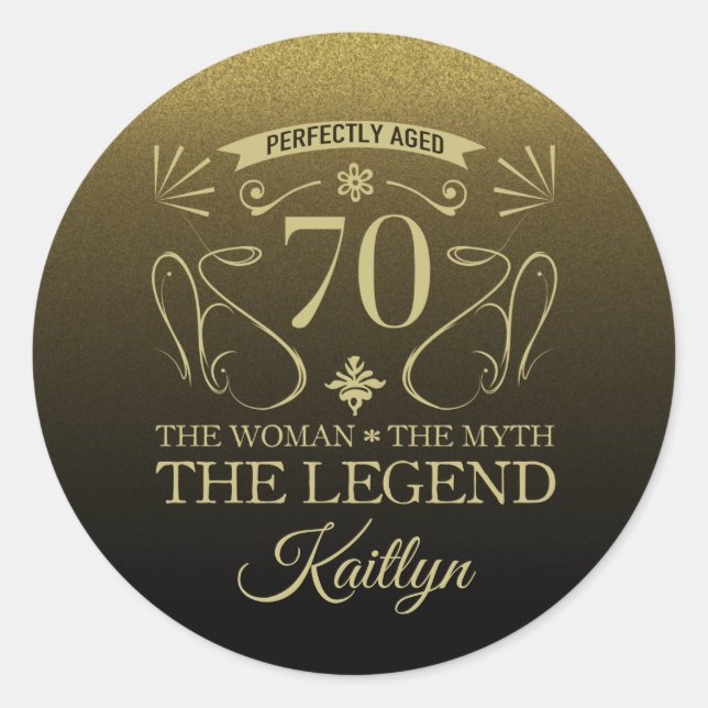 Custom Cute Happy 70th Birthday Classic Round Sticker (Front)