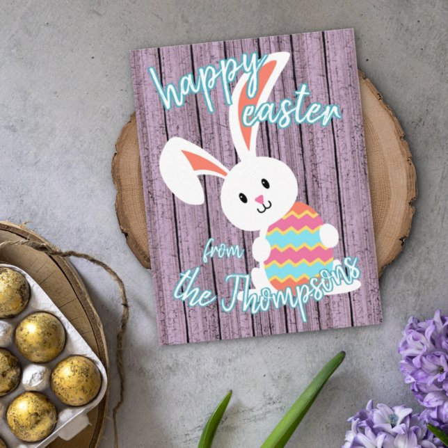Custom Cute Happy Easter Bunny with Coloured Egg Postcard (Creator Uploaded)
