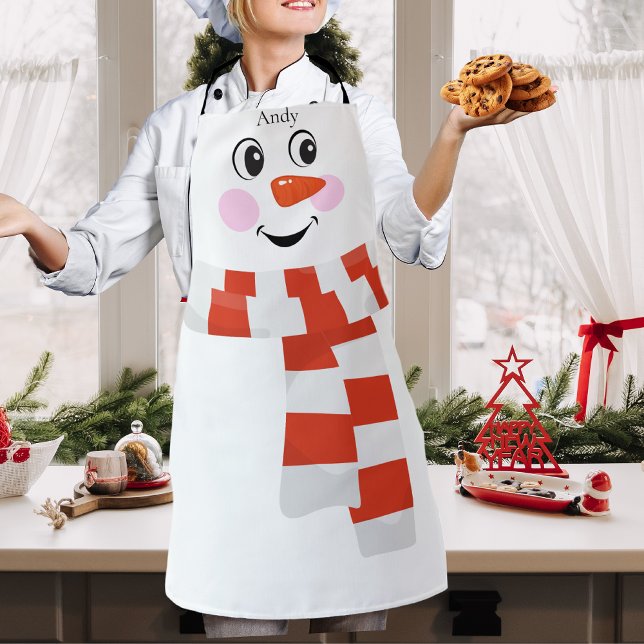 Custom  Cute  Happy Smiling Snowman face Apron (Creator Uploaded)