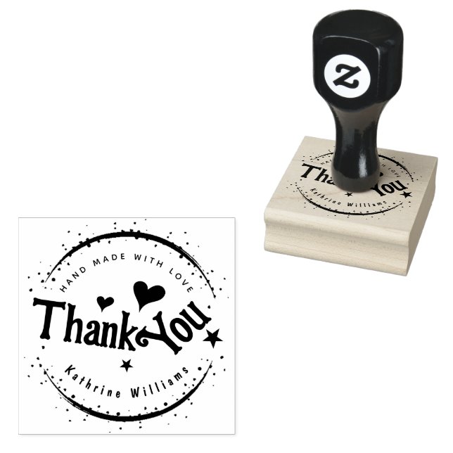 CUSTOM | CUTE HEART ELEGANT THANK YOU ROUND RUBBER RUBBER STAMP (Stamped)