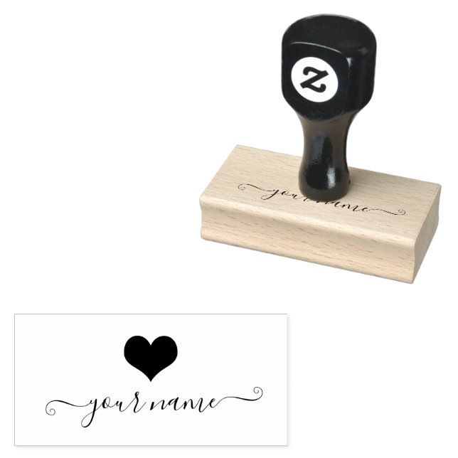 Custom Cute Heart | Script Signature with Swashes Rubber Stamp (Stamped)