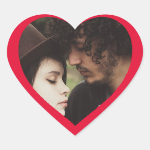 Custom Cute Heart Shaped Couple Photo Sticker