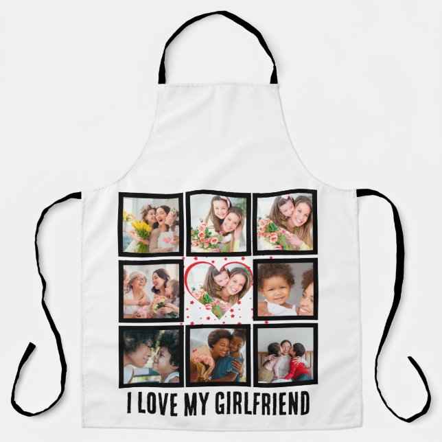 Custom Cute I love my girlfriend 9 Photo collage Apron (Front)
