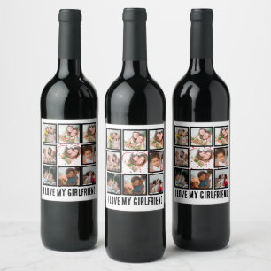 Custom Cute I love my girlfriend 9 Photo collage  Wine Label