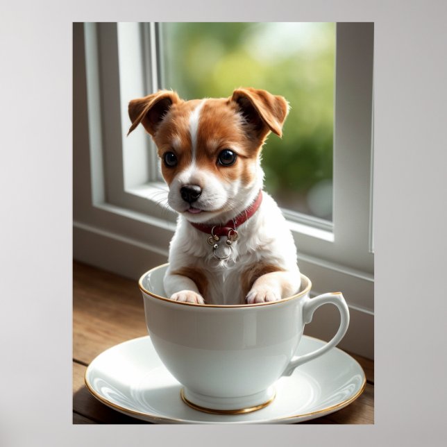Custom Cute Jack Russell Puppy in Teacup Wall Art (Front)