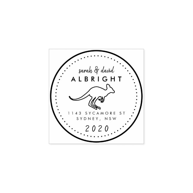 Custom Cute Kangaroo Line Drawing Return Address Rubber Stamp (Imprint)