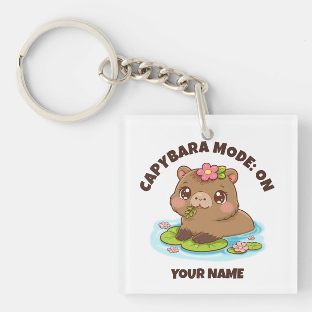 Custom Cute Kawaii Capybara Mode Key Ring (Front)