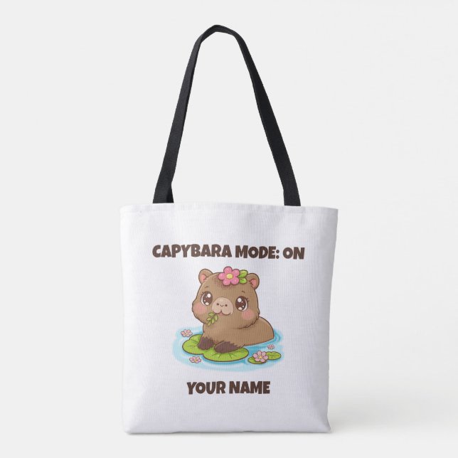 Custom Cute Kawaii Capybara Mode Tote Bag (Back)