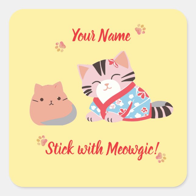 Custom Cute Kawaii Cat Sticker | Stick with Meowgi (Front)