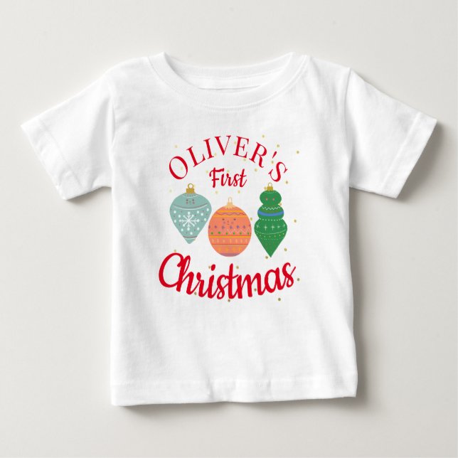 Custom Cute Kawaii Ornament Baby First Christmas  Baby T-Shirt (Front)