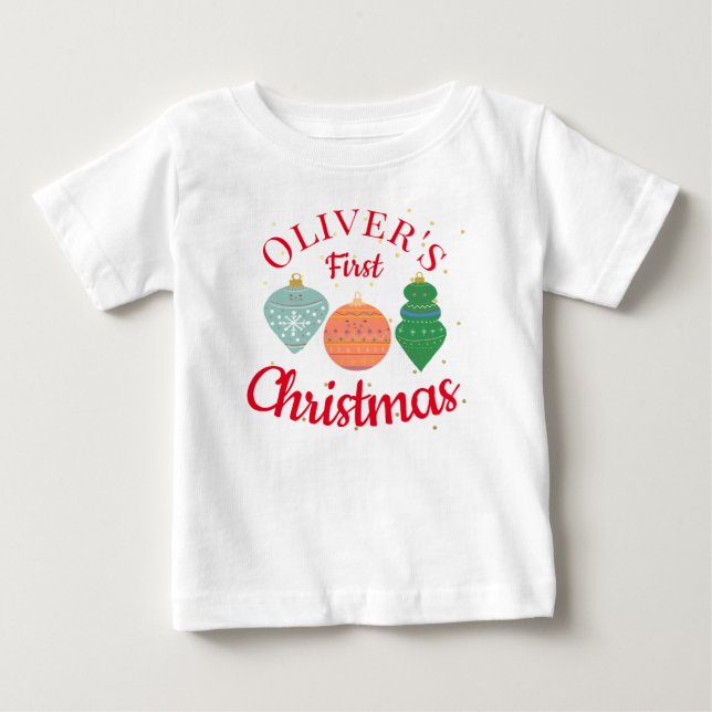 Custom Cute Kawaii Ornament Baby First Christmas  T-Shirt (Front)