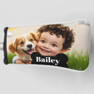 Custom Cute Kid & Dog Personalized Pet Name Golf Head Cover