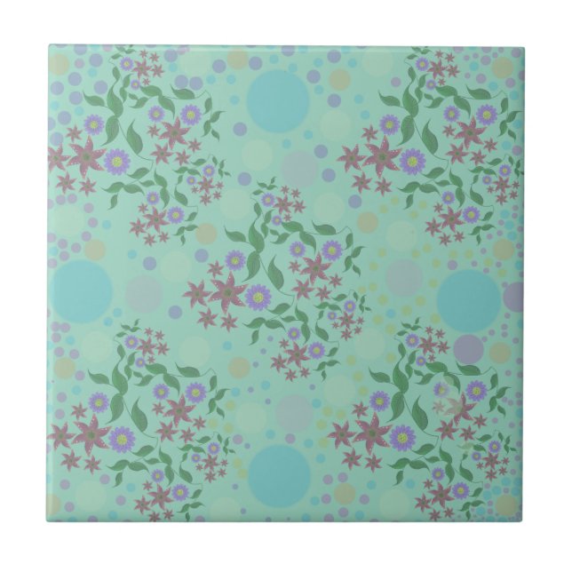 Custom Cute Kidcore Confetti Floral & Vine Pattern Ceramic Tile (Front)