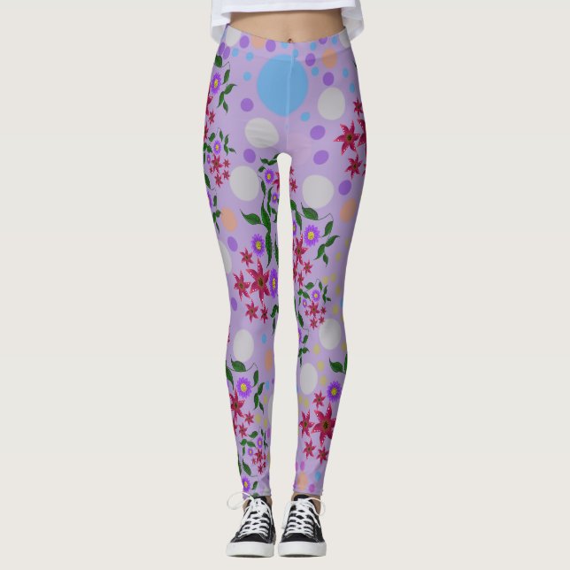 Custom Cute Kidcore Confetti Floral & Vine Pattern Leggings (Front)