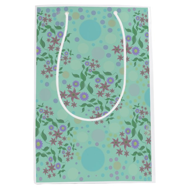 Custom Cute Kidcore Confetti Floral & Vine Pattern Medium Gift Bag (Front)