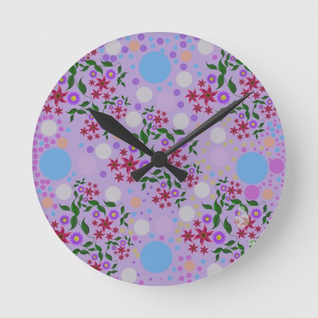 Custom Cute Kidcore Confetti Floral & Vine Pattern Round Clock (Front)