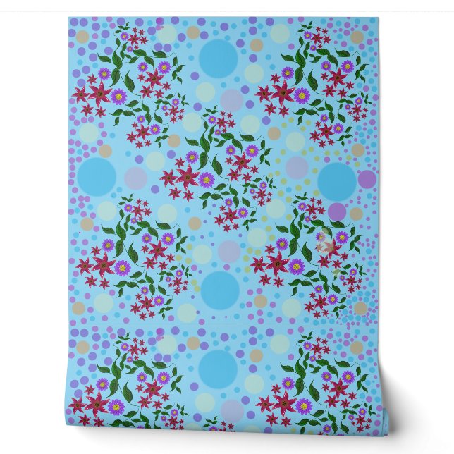 Custom Cute Kidcore Confetti Floral & Vine Pattern Wallpaper (Unrolling)