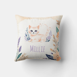 Custom Cute Kitten Pillow Boho Floral Design -