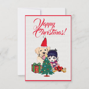 Custom Cute Labrador Dog With Girl Xmas Card