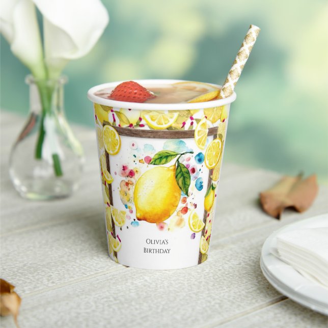 Custom Cute Lemon Birthday Paper Cups (Insitu)
