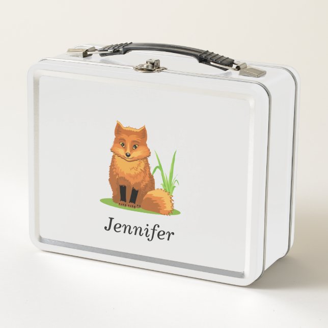 Custom Cute Little Fox Back to School Metal Lunch Box (Front)