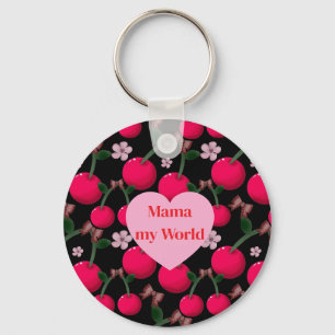 Custom cute Mama My World Floral Cherry Heart   Key Ring