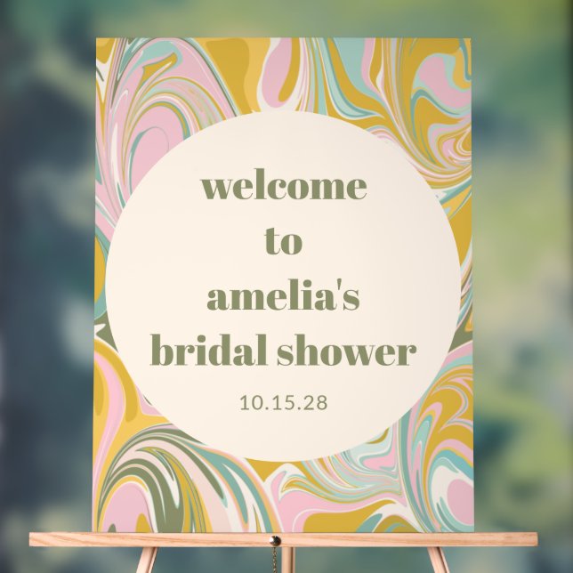  Custom Cute Marbled Pastel Bridal Shower Welcome Acrylic Sign (Neutral)