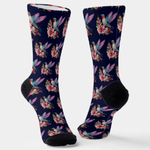 Custom Cute Navy Blue Purple Hummingbird Photo Socks