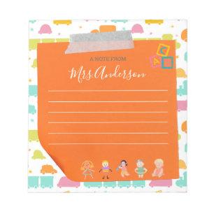Custom Cute Orange A Note From Teacher Notepad