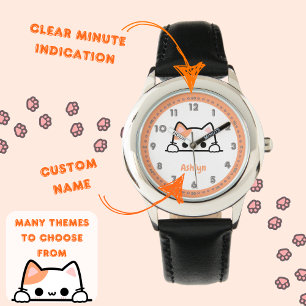Custom Cute Orange Cat Kids Learning To Tell Time Watch