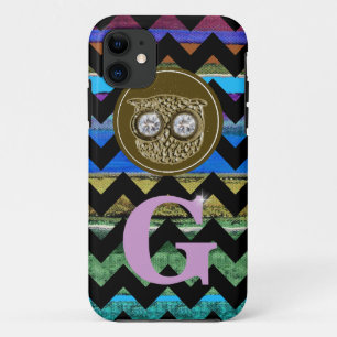 custom cute owl chevron & stripes iPhone 11 case