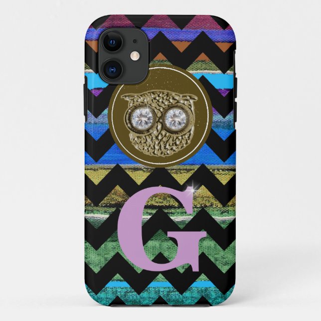 custom cute owl chevron & stripes Case-Mate iPhone case (Back)