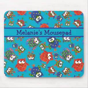 Custom Cute Owls Mousepad, Turquoise Blue Mouse Pad