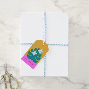 Custom cute palm name birthday modern floral  tag