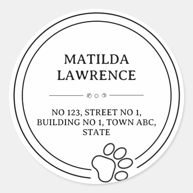 Custom Cute Paw Round Return Mailing Address Label (Front)