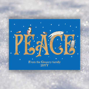 Custom Cute Peace Cats Birds Snow Cartoon Holiday Card